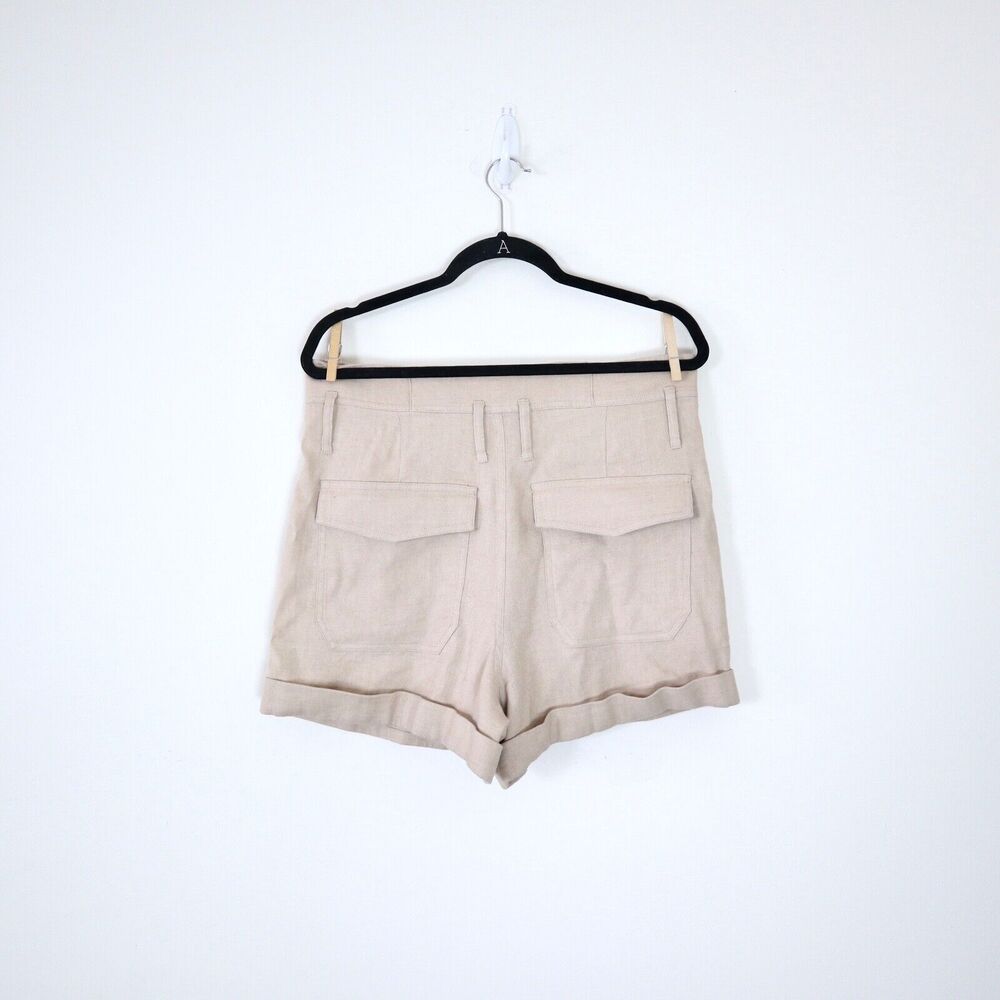 Frame Size 6 Linen Blend High Rise Paperbag Canvas Shorts Tan Beige - Picture 6 of 9